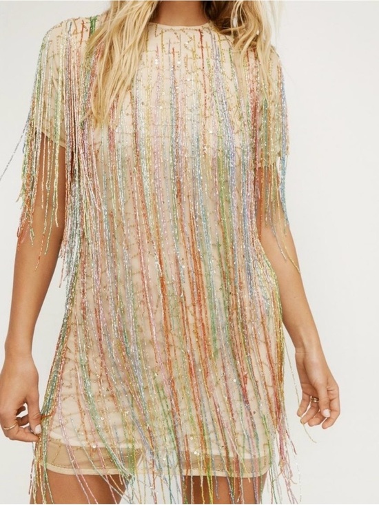 Nasty Gal Dresses & Skirts - Nasty Gal Party Mini Dress in Rainbow Beaded Fringe